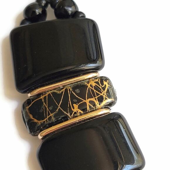 1980s Black Glass & Gold-Tone Bead Choker - Vintage Elegance - Made in Germany - Picture 8 of 10